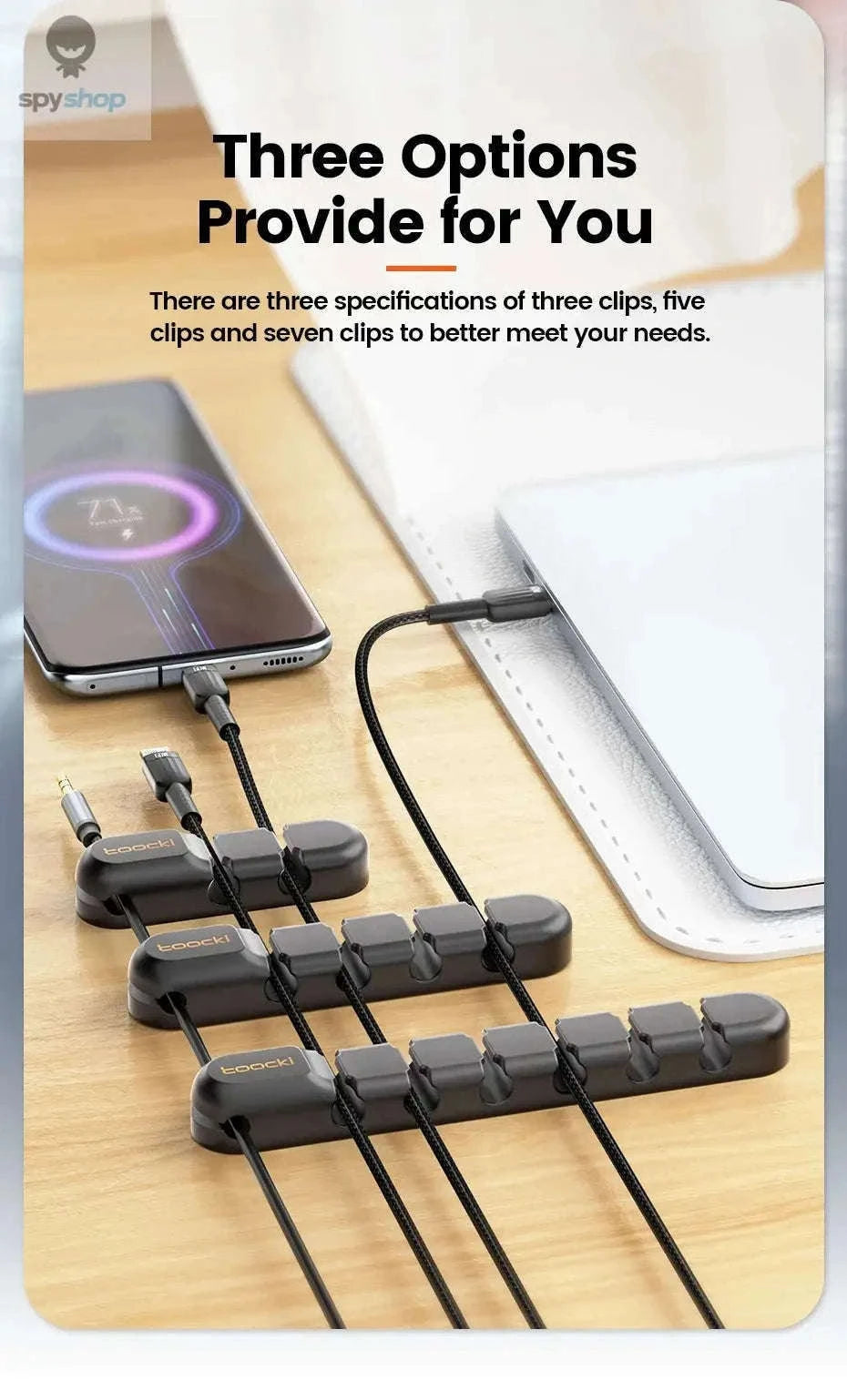 Silicone Cable Organizer for Desk, Home, and Charging Cords-7 Clips White