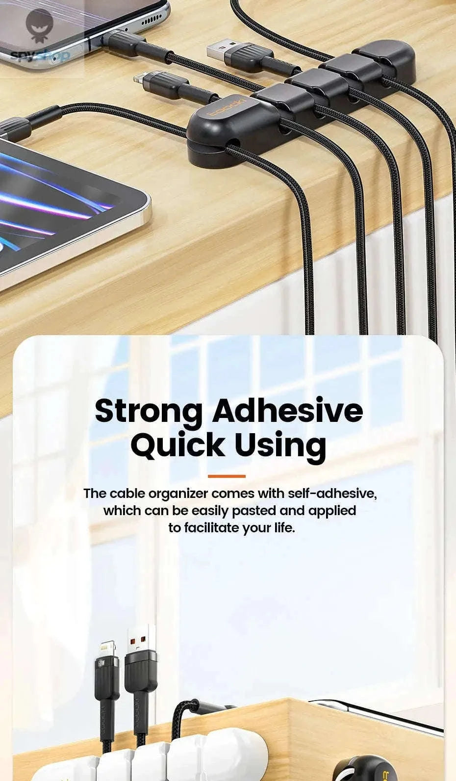 Silicone Cable Organizer for Desk, Home, and Charging Cords-7 Clips White