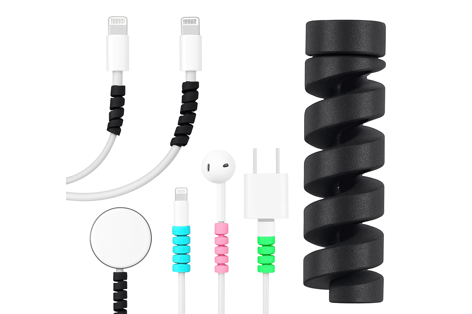 Silicone Cable Protector Bobbin Winder for Charging Cords-16 PCS Gray
