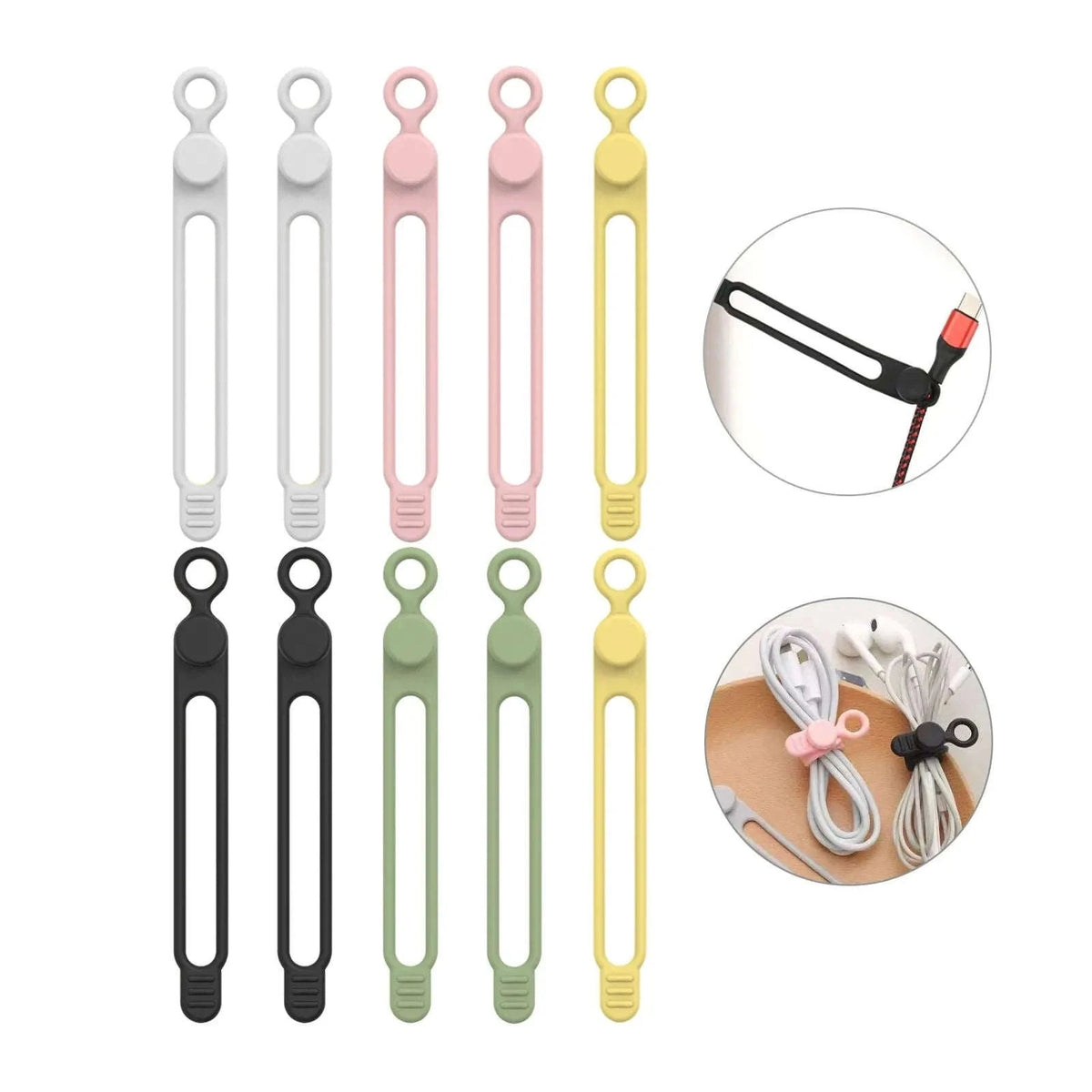 Silicone Cable Ties for Neat Cord Organization-Pink 10pcs