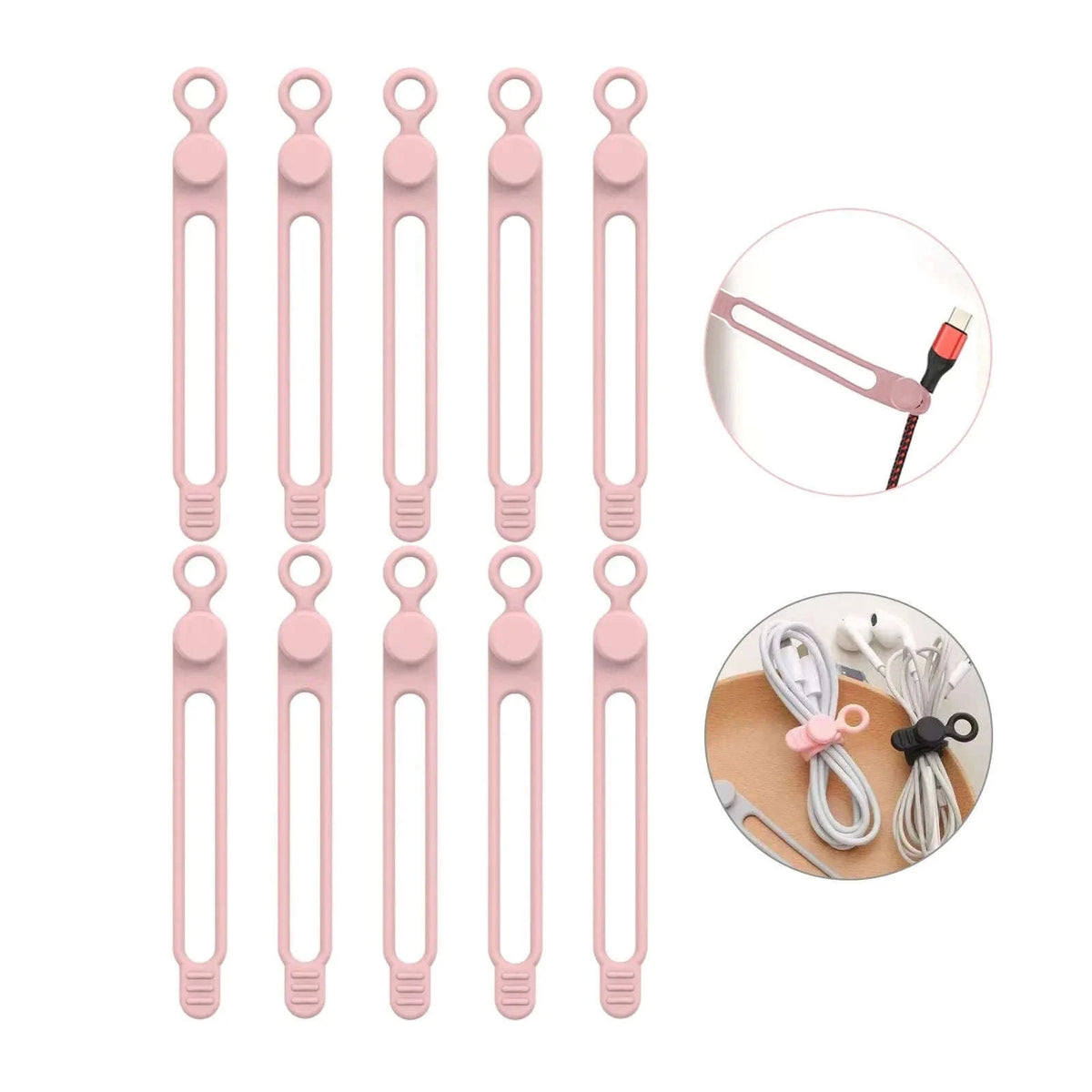 Silicone Cable Ties for Neat Cord Organization-Pink 10pcs