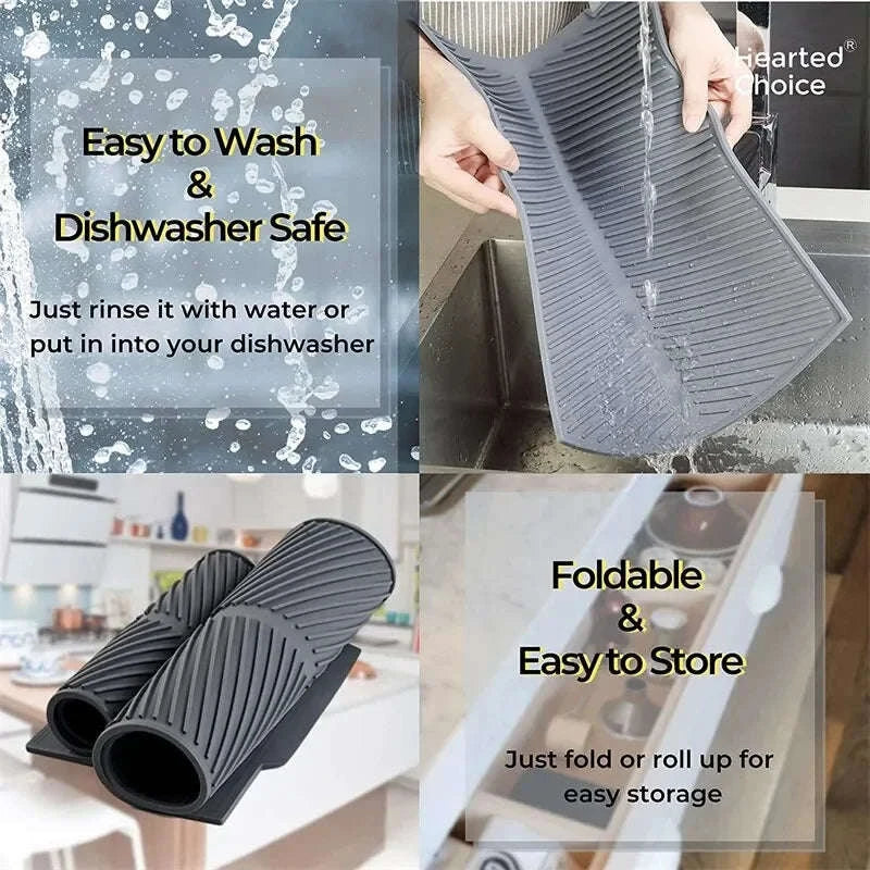 Silicone Drain Pad Drying Mat-Gray / Large 51x41cm