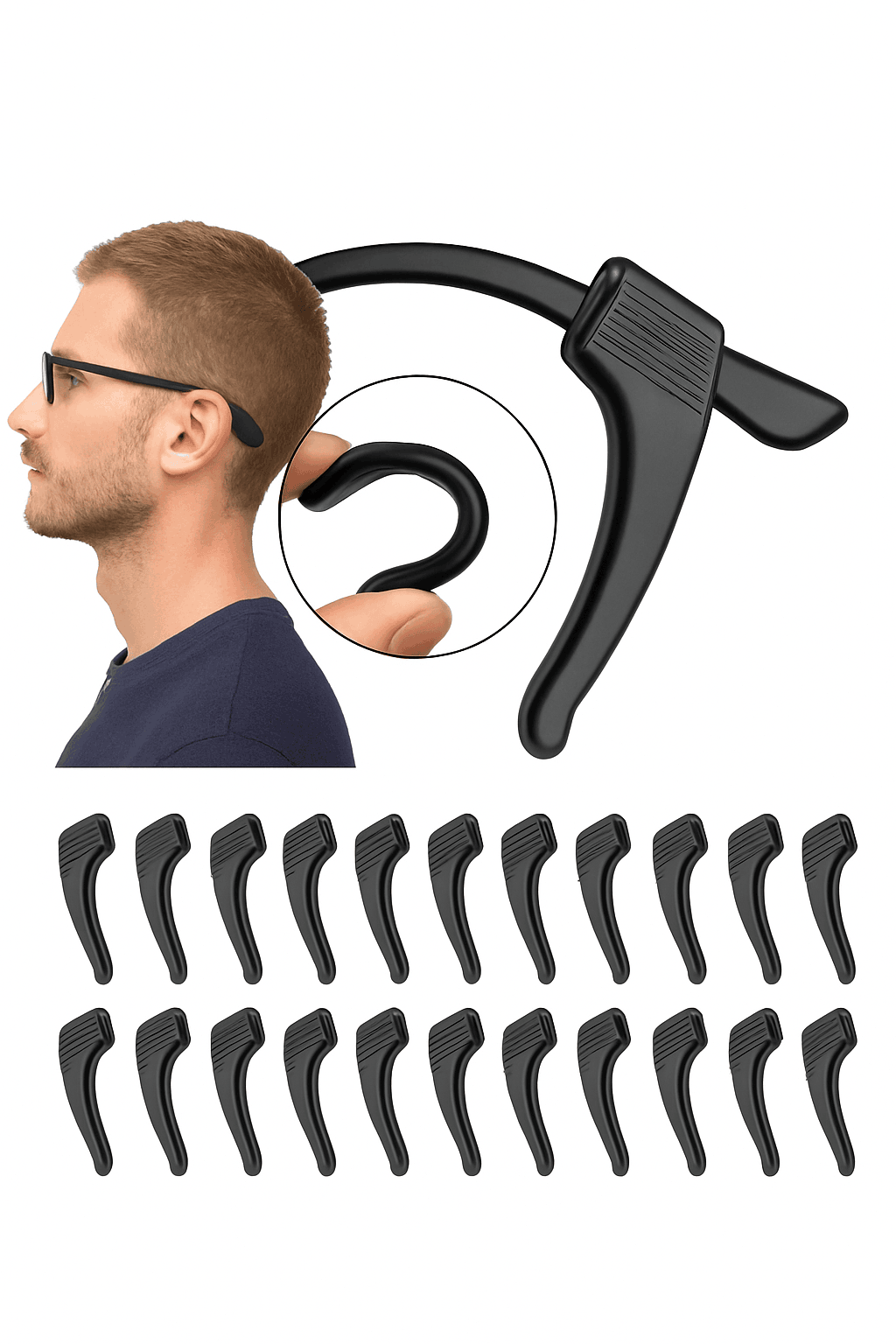 Silicone Ear Hooks Anti-Slip Eyeglass Holders for Secure Fit-Back 1pairs