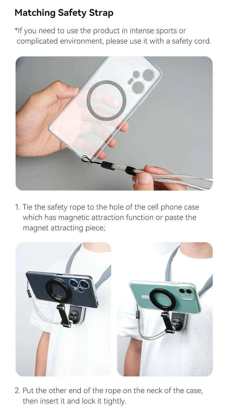 Silicone Magnetic Neck Mount for Hands-Free Smartphone Filming-Grey remote set