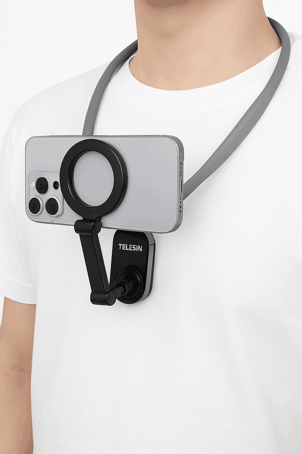 Silicone Magnetic Neck Mount for Hands-Free Smartphone Filming-Grey remote set
