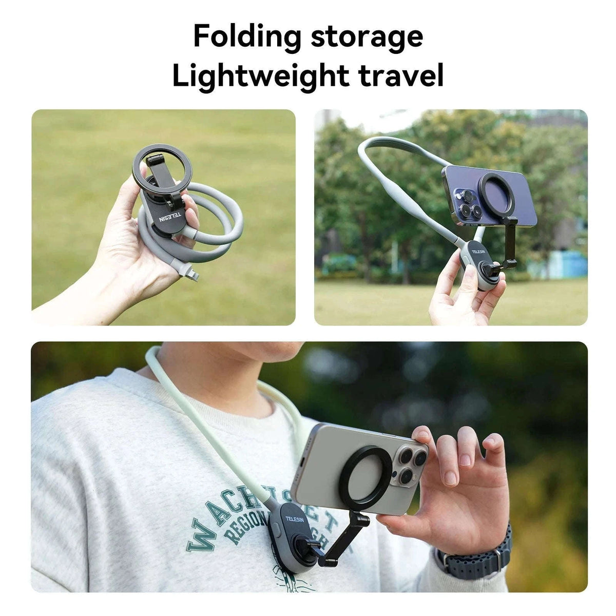 Silicone Magnetic Neck Mount for Hands-Free Smartphone Filming-Grey remote set