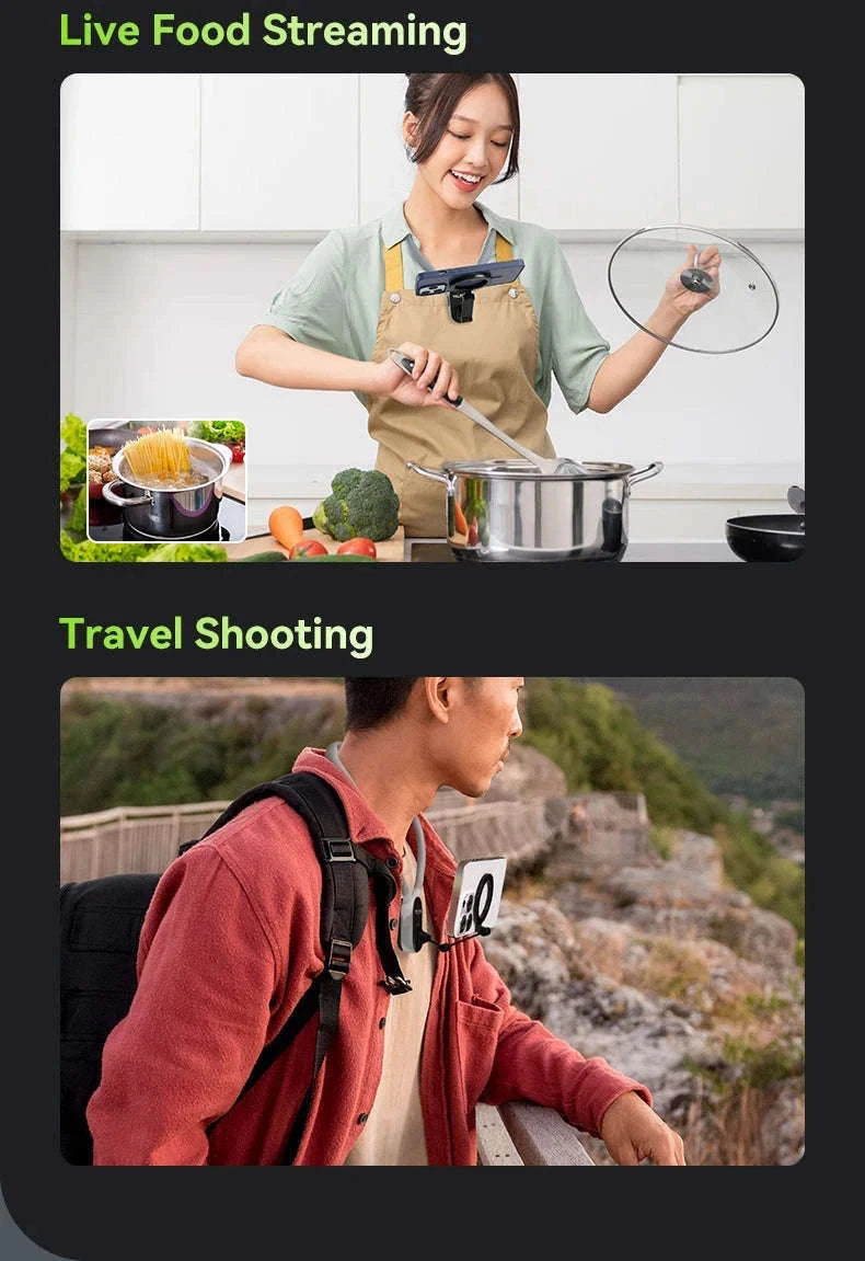 Silicone Magnetic Neck Mount for Hands-Free Smartphone Filming-Grey remote set