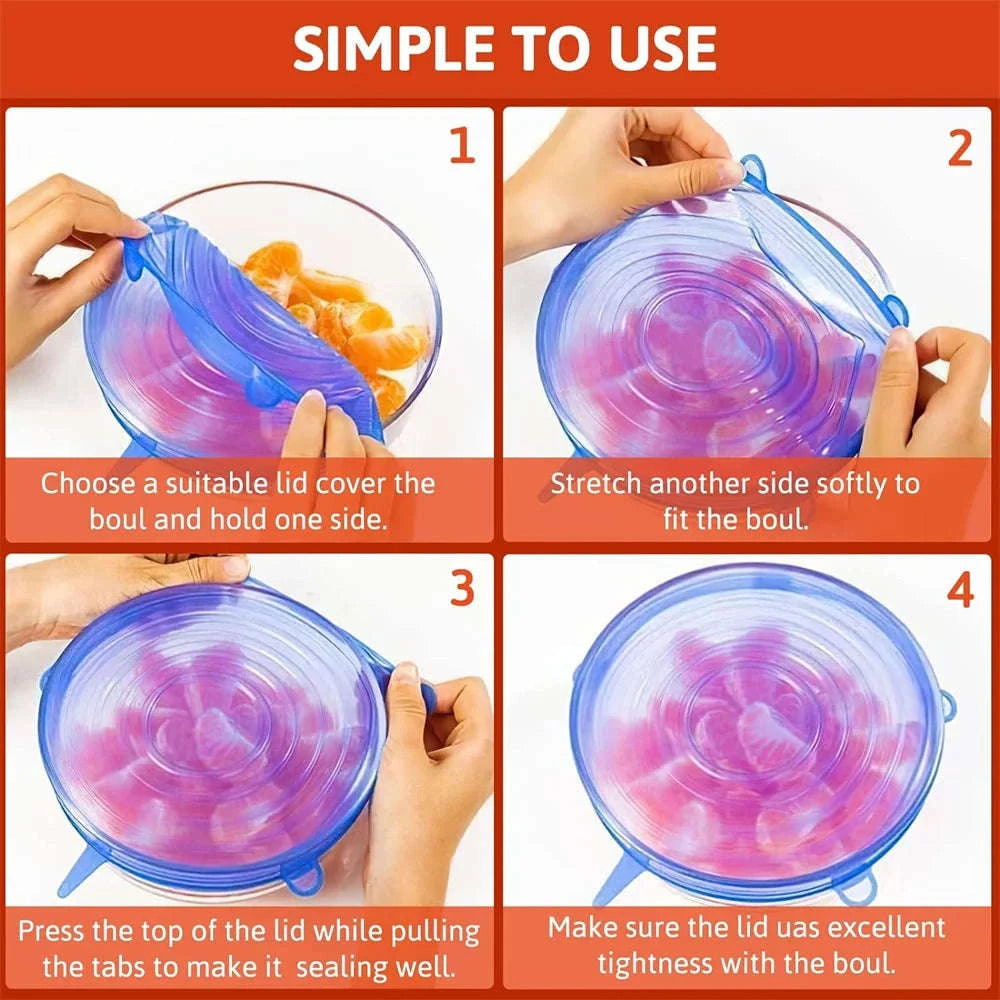 Silicone Stretch Lids 6‑Piece Set-Pink6pc