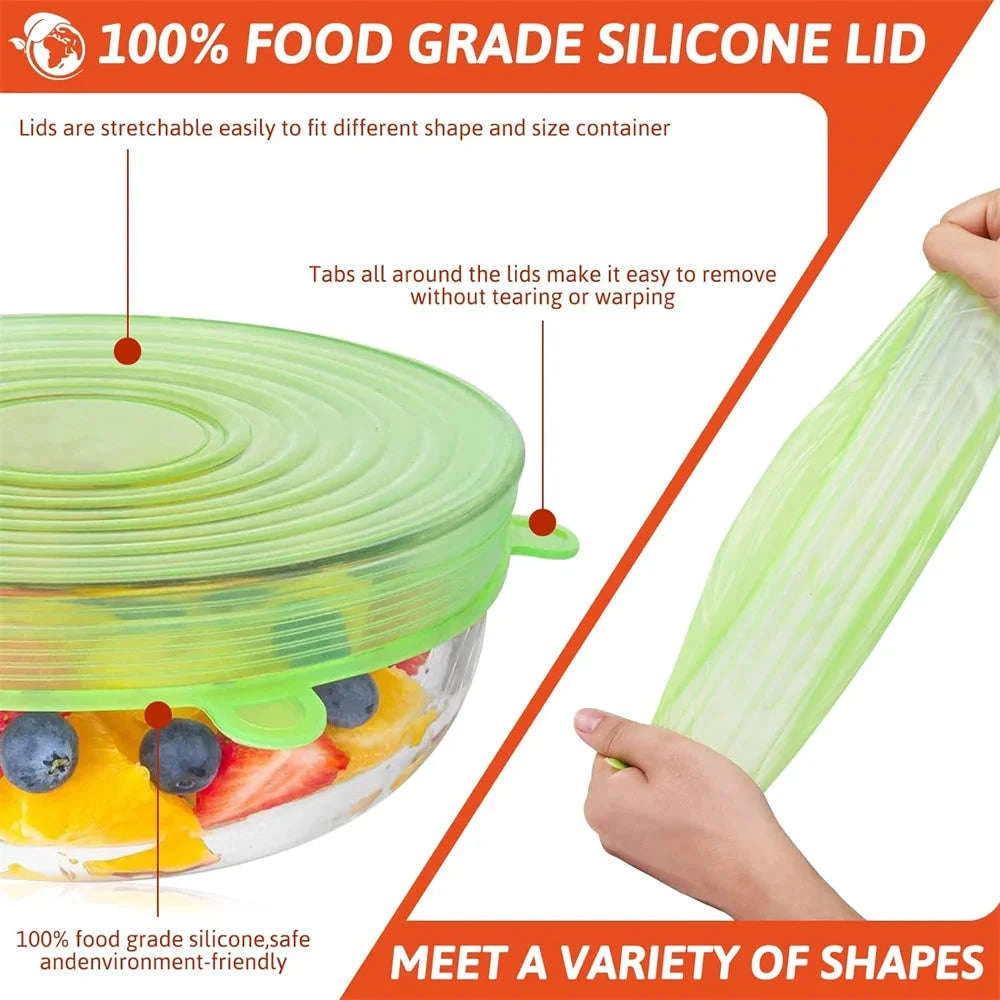 Silicone Stretch Lids 6‑Piece Set-Pink6pc