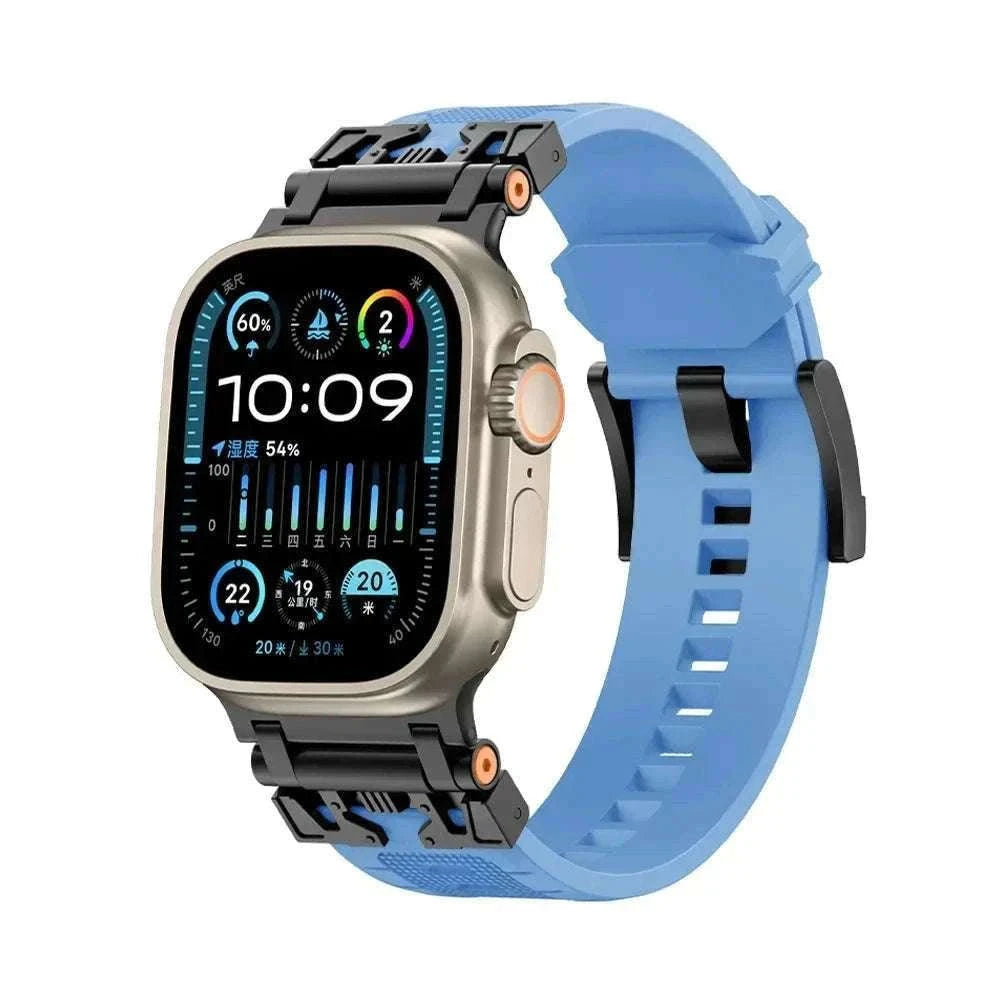 Silicone TPU Band for Apple Watch with Magnetic D-Buckle-silver blue / 44mm / United States