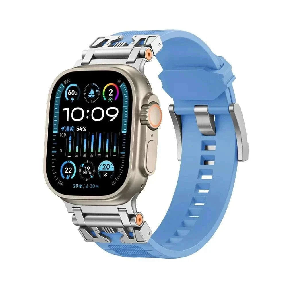 Silicone TPU Band for Apple Watch with Magnetic D-Buckle-silver blue / 44mm / United States
