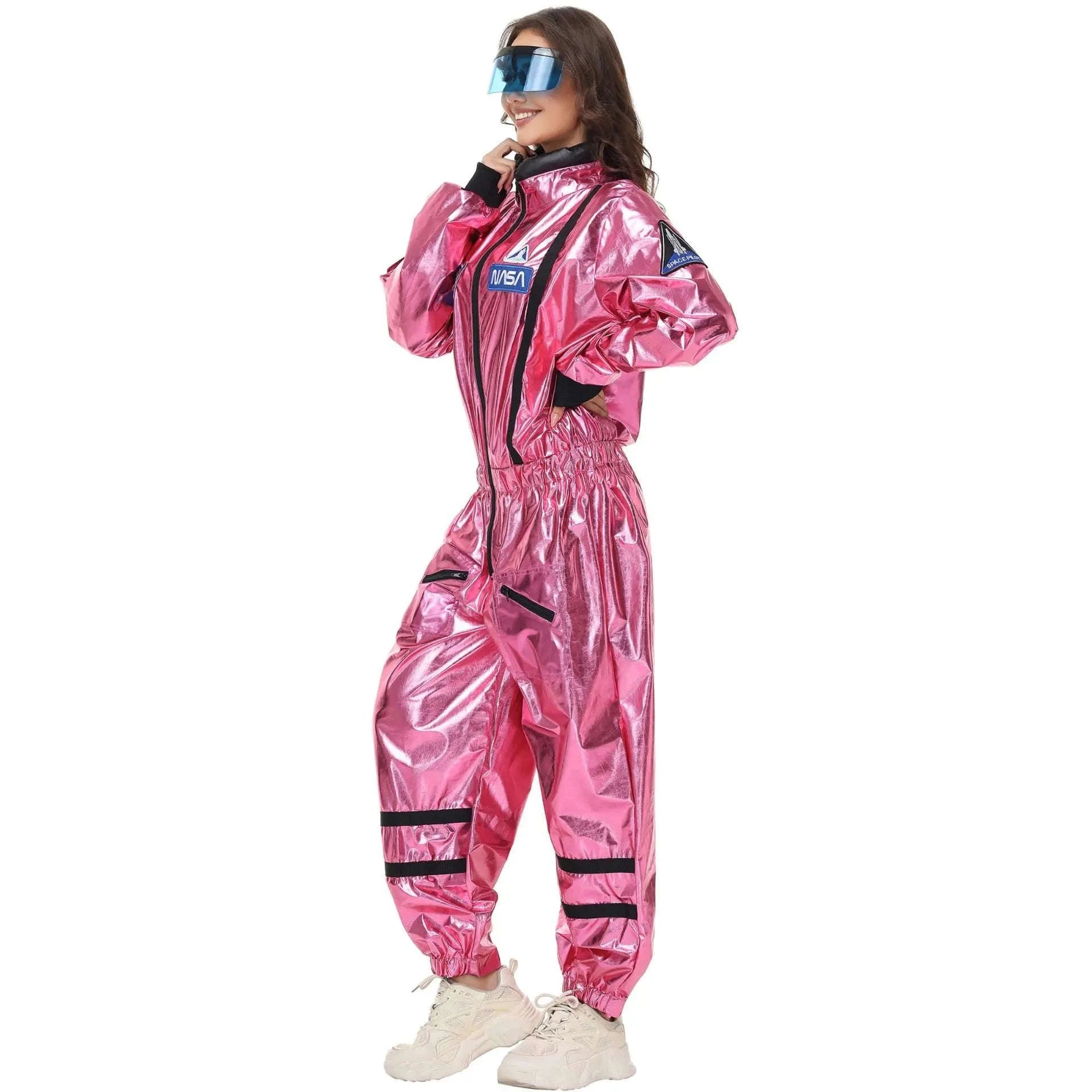 Silver Astronaut Costume Adult Spaceman Jumpsuit-Yellow Women-B / XL