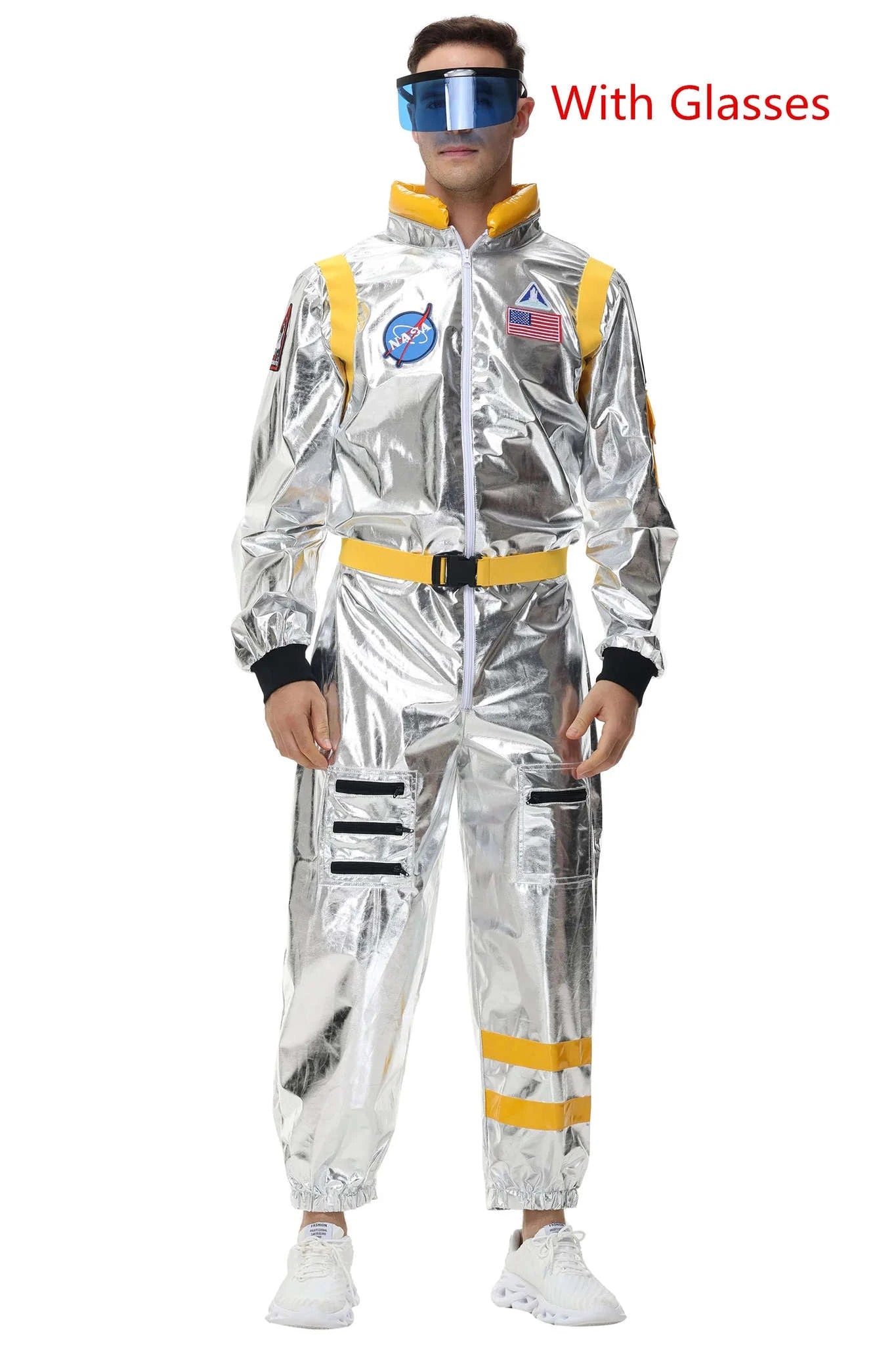 Silver Astronaut Costume Adult Spaceman Jumpsuit-Yellow Women-B / XL