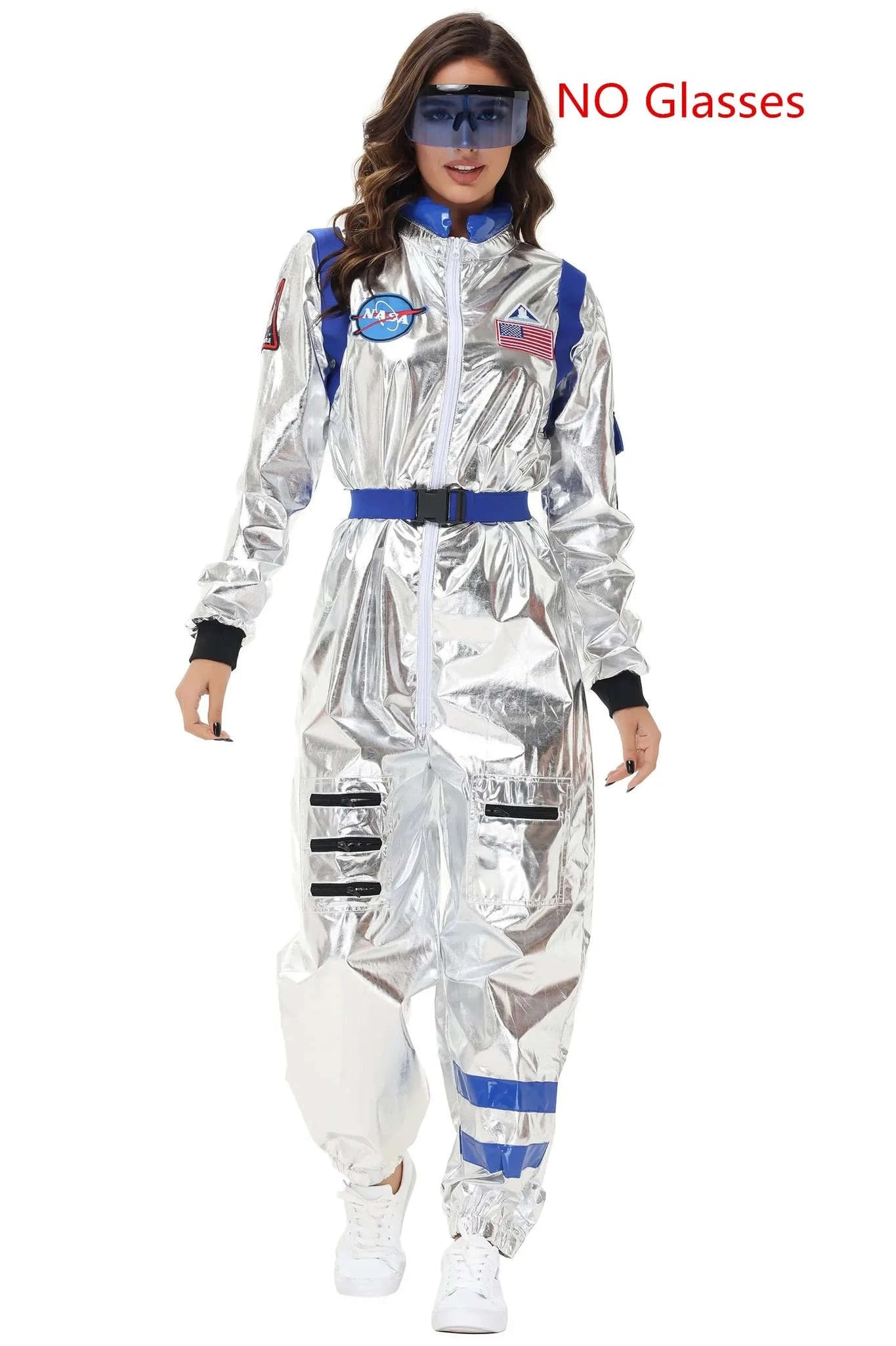 Silver Astronaut Costume Adult Spaceman Jumpsuit-Yellow Women-B / XL