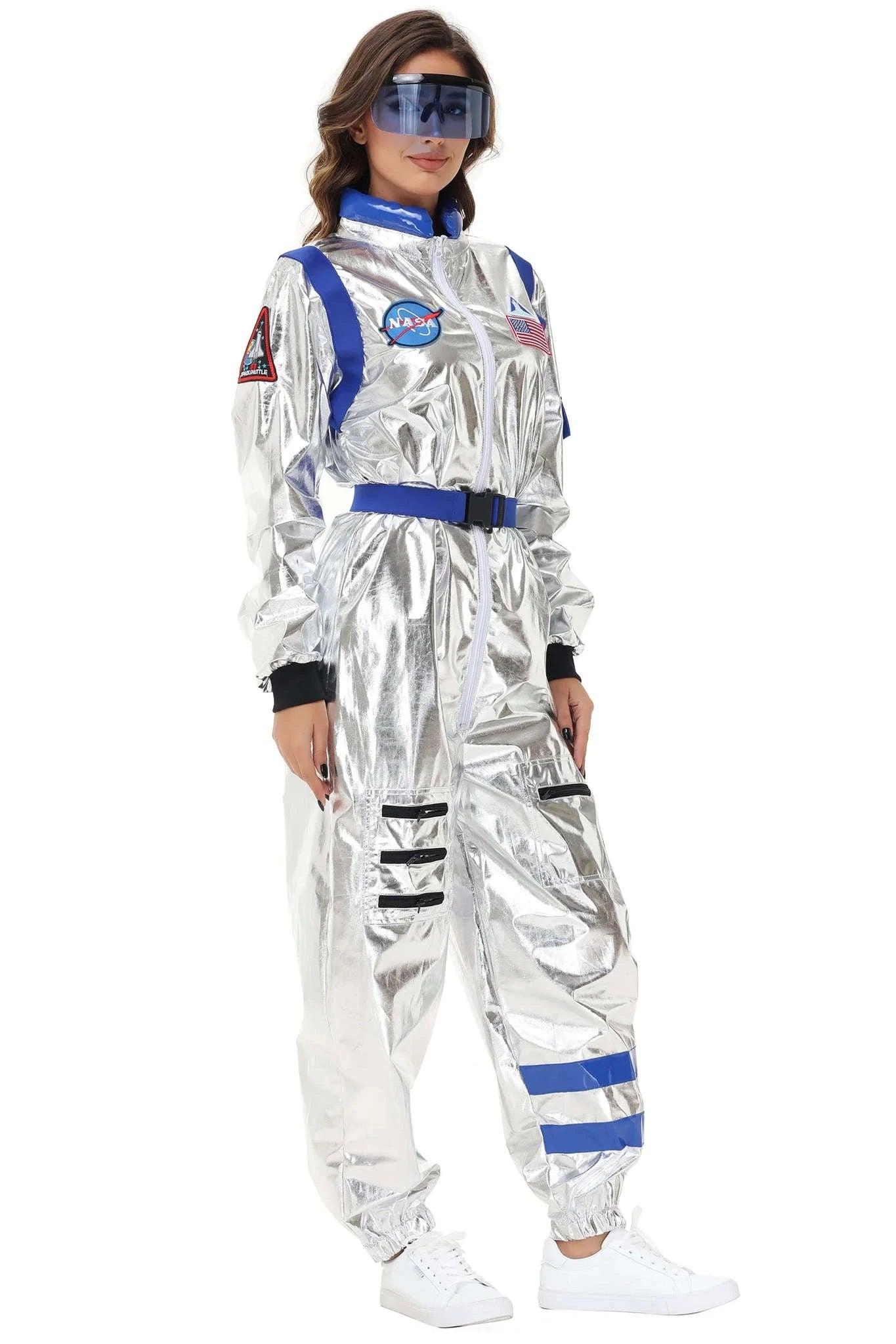 Silver Astronaut Costume Adult Spaceman Jumpsuit-Yellow Women-B / XL