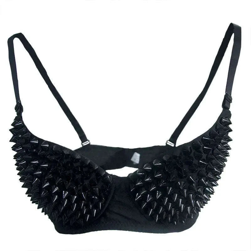 Silver Rivets Punk Bralette Gothic Lingerie Top-Grey / B / CHINA|40