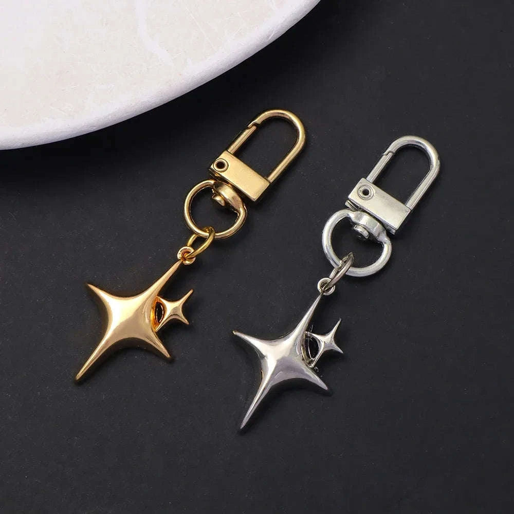 Silver Star Moon Metal Keychain-K