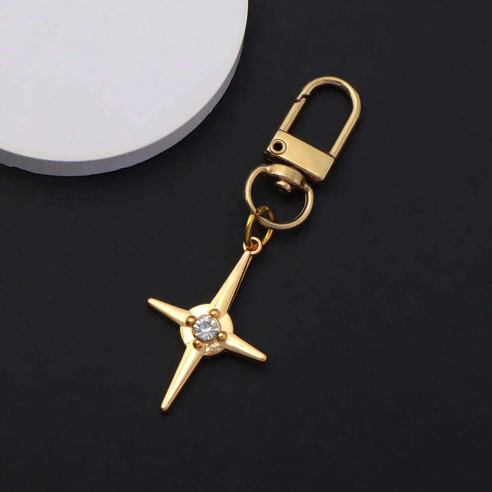Silver Star Moon Metal Keychain-K