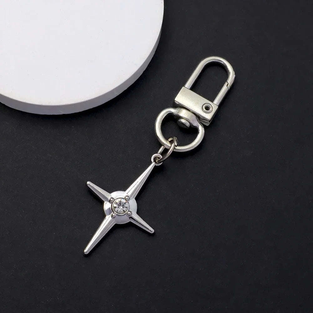 Silver Star Moon Metal Keychain-K
