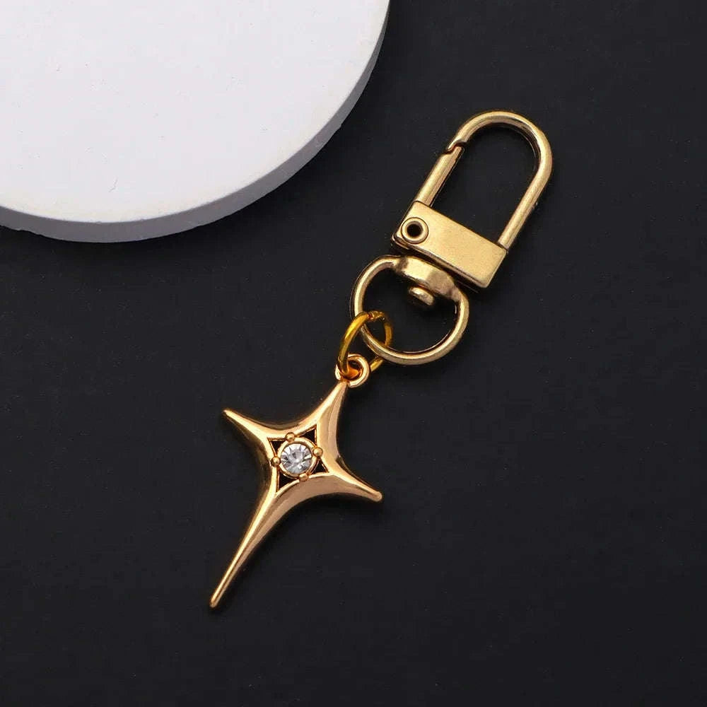 Silver Star Moon Metal Keychain-K