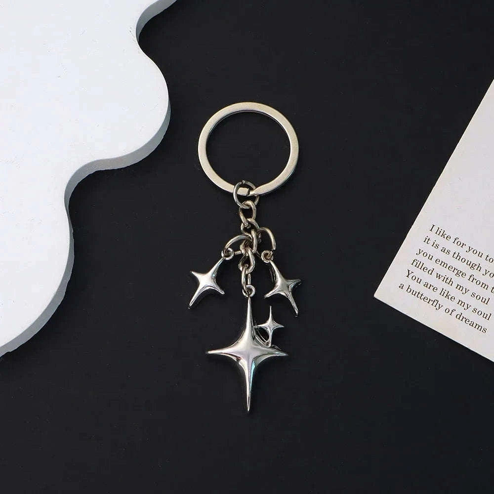 Silver Star Moon Metal Keychain-K
