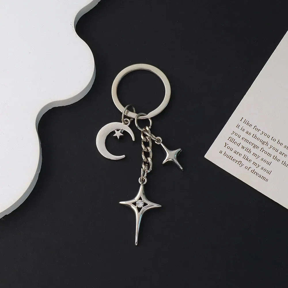 Silver Star Moon Metal Keychain-K