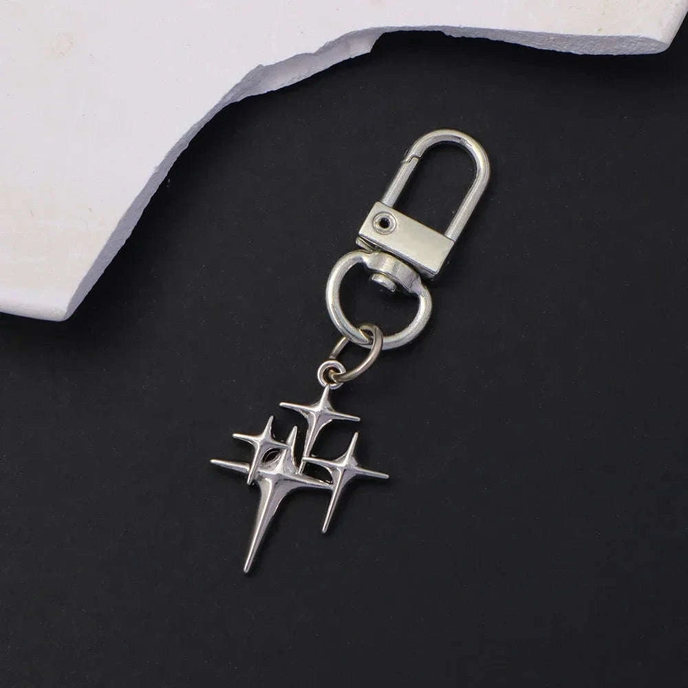 Silver Star Moon Metal Keychain-K