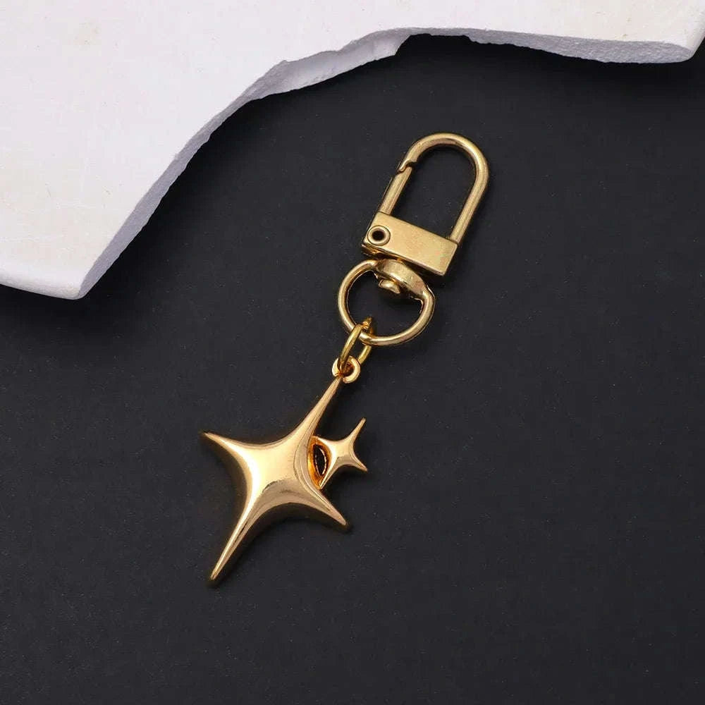 Silver Star Moon Metal Keychain-K
