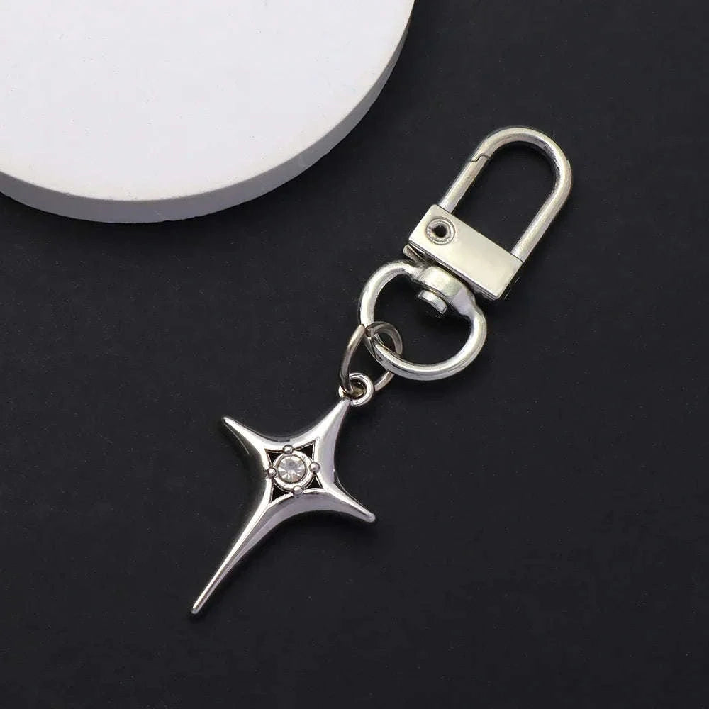 Silver Star Moon Metal Keychain-K