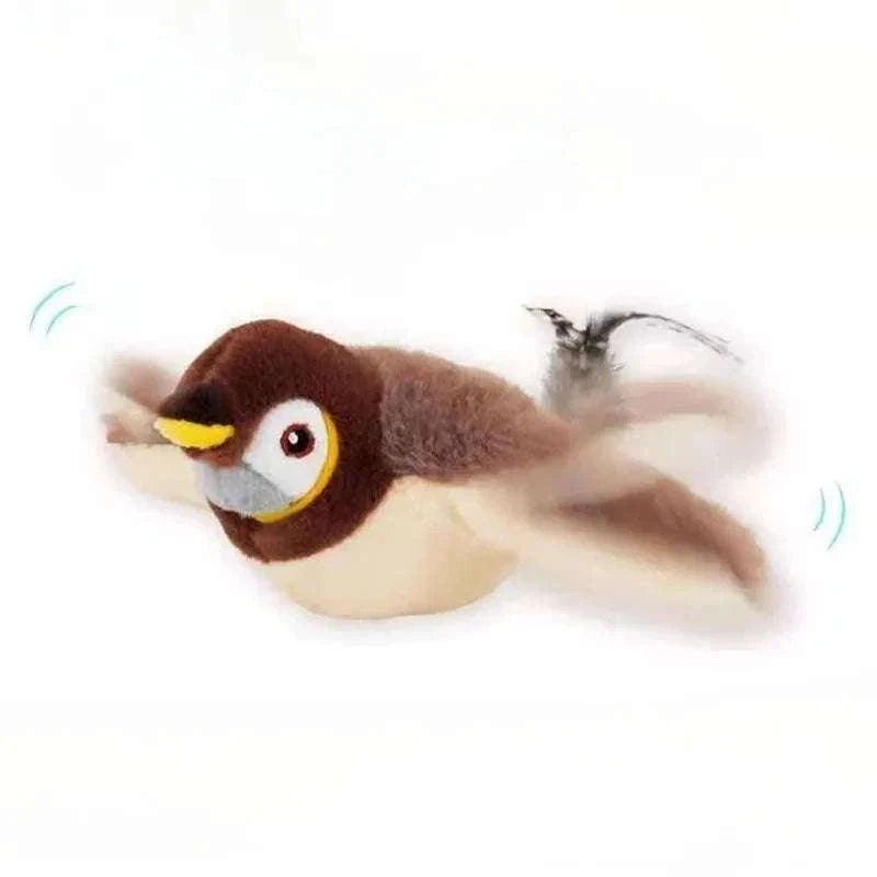 Simulated Bird Cat Toy with Touch-Activated Motion and Sound-Brown