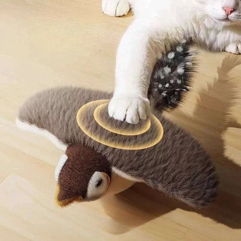 Simulated Bird Cat Toy with Touch-Activated Motion and Sound-Brown