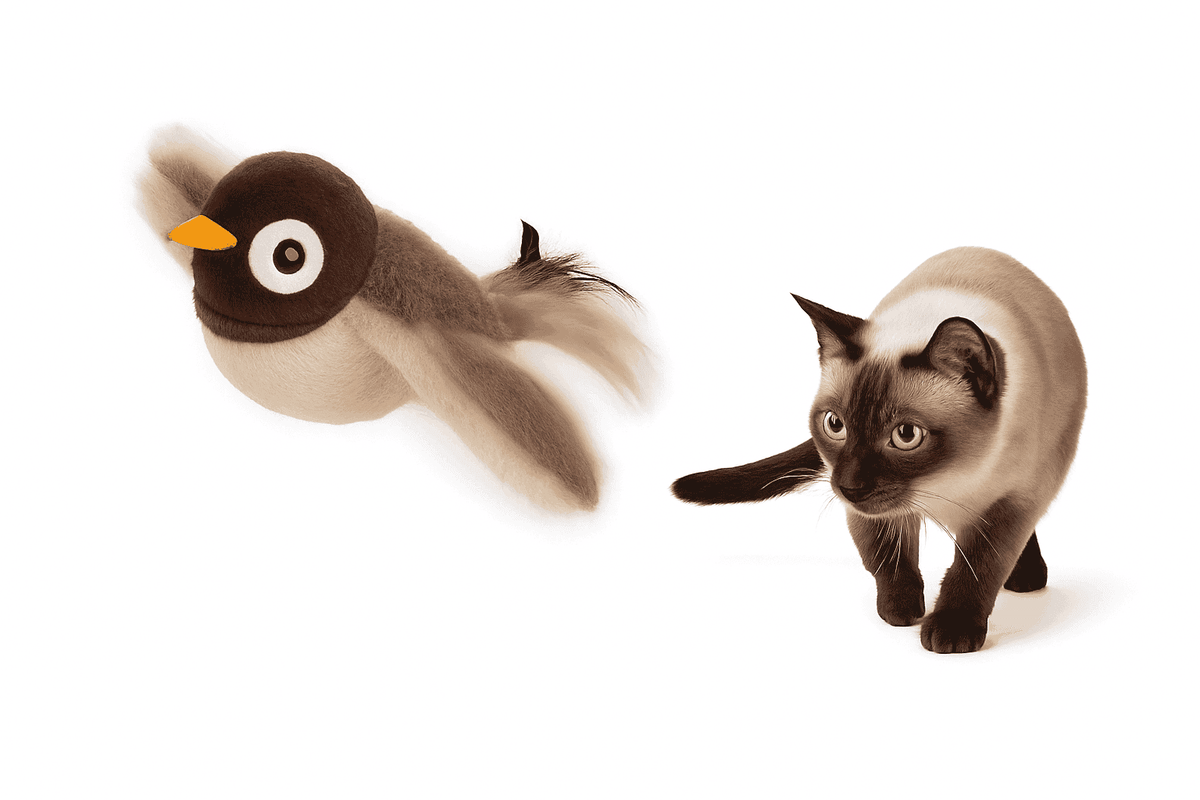 Simulated Bird Cat Toy with Touch-Activated Motion and Sound-Brown