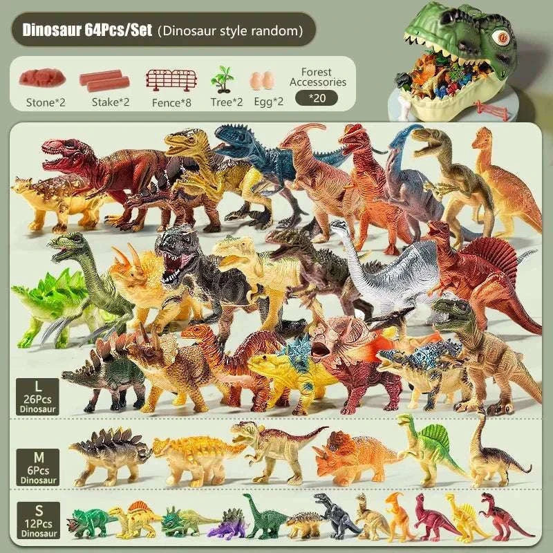Simulation Dinosaur Toy Set for Kids with Storage Box-64PCS Set
