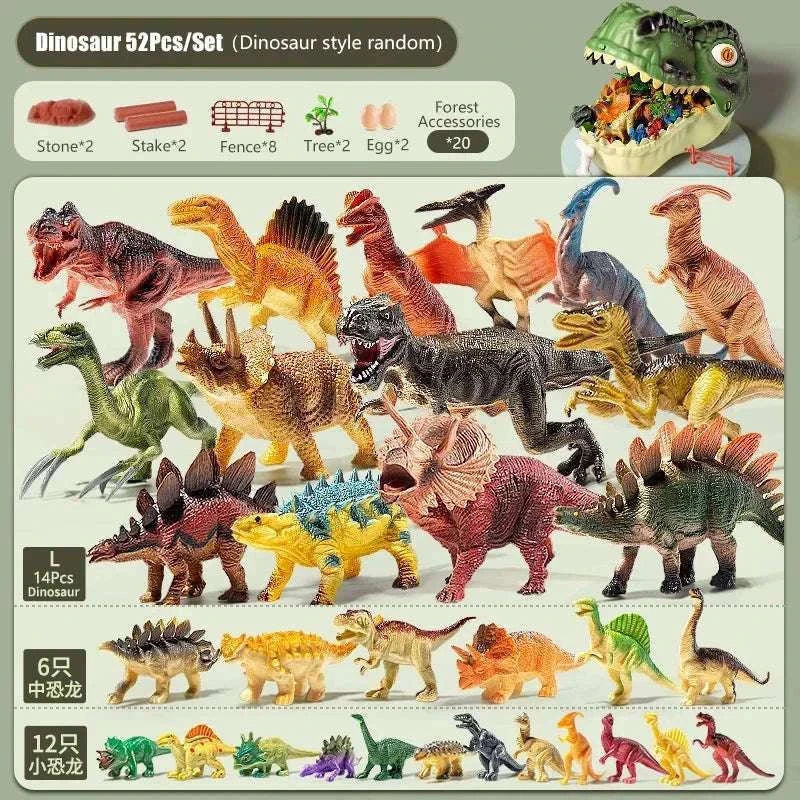 Simulation Dinosaur Toy Set for Kids with Storage Box-64PCS Set