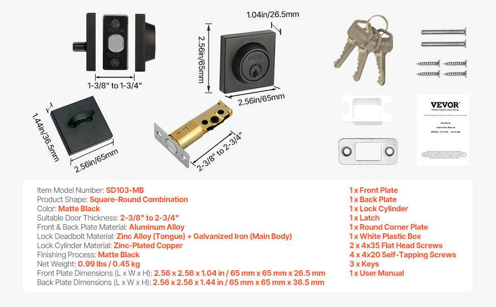 Single Cylinder Deadbolt Lock with 3 Keys for Interior & Exterior Doors-Silver / United States