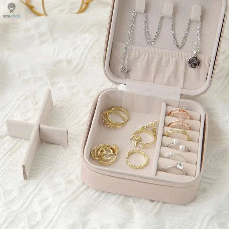 Single-Layer Travel Leather Jewelry Box-White