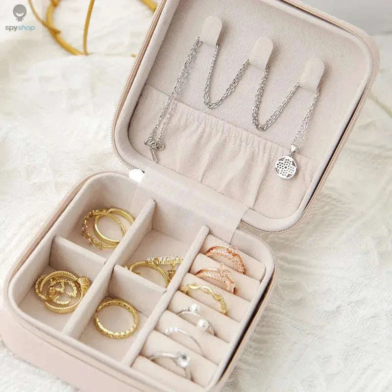 Single-Layer Travel Leather Jewelry Box-White