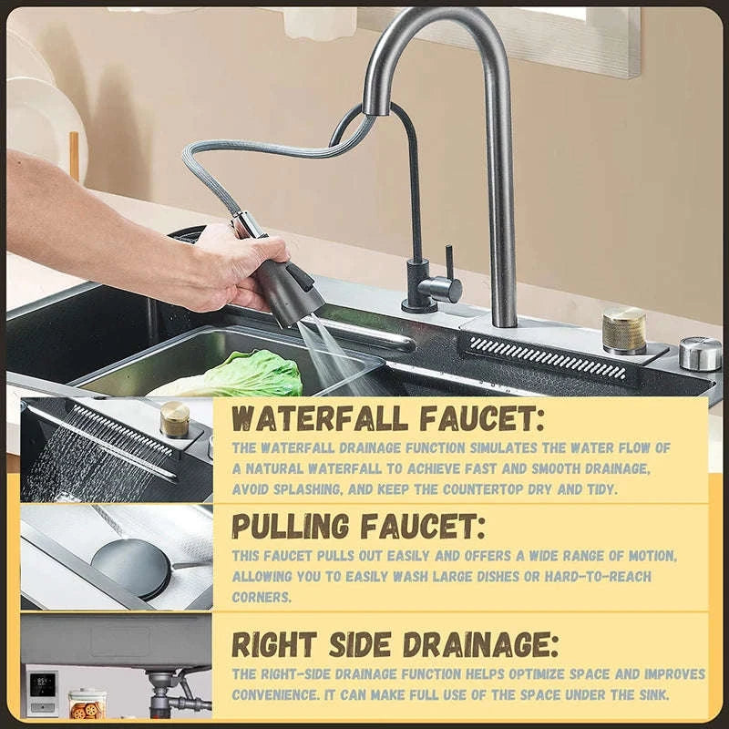 Single Slot Kitchen Sink with Faucet 60x45cm 4-Function-Set Q1 68X45cm / Mexico