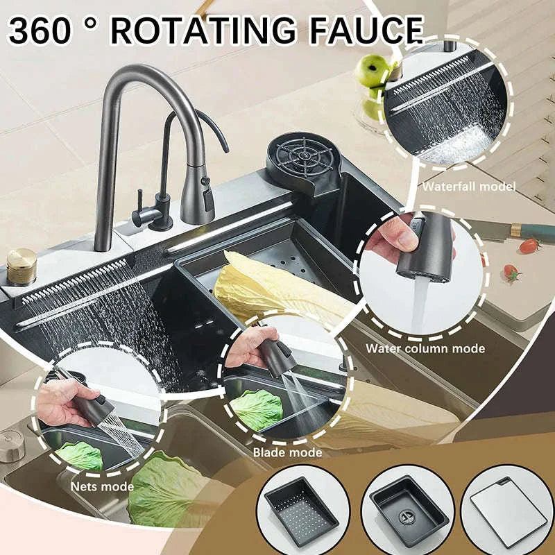 Single Slot Kitchen Sink with Faucet 60x45cm 4-Function-Set Q1 68X45cm / Mexico