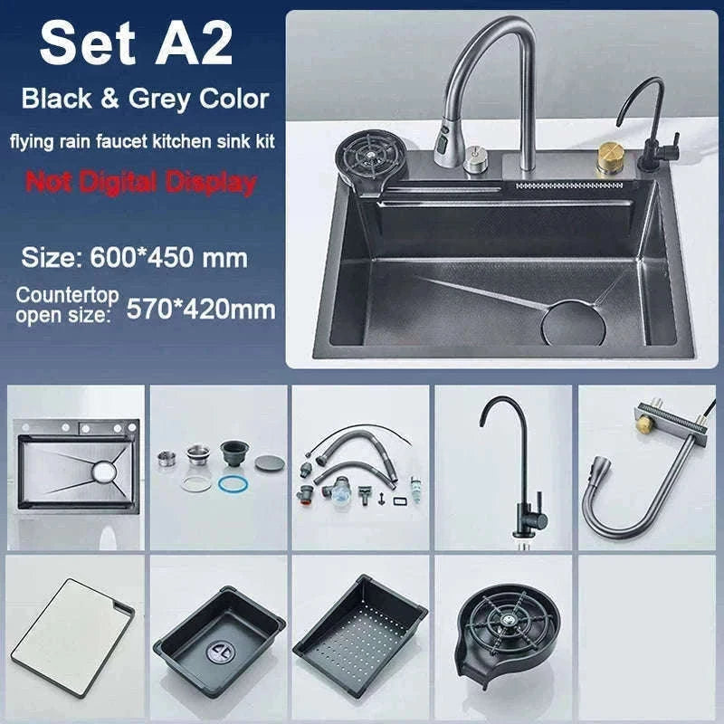 Single Slot Kitchen Sink with Faucet 60x45cm 4-Function-Set Q1 68X45cm / Mexico