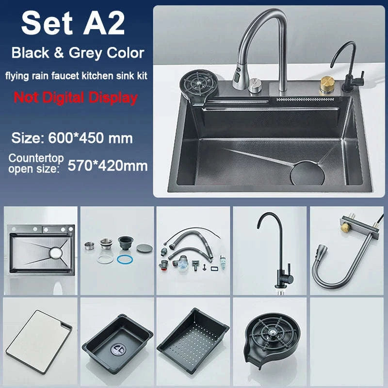 Single Slot Kitchen Sink with Faucet 60x45cm 4-Function-Set Q1 68X45cm / Mexico