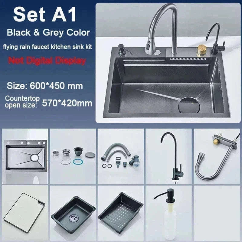Single Slot Kitchen Sink with Faucet 60x45cm 4-Function-Set Q1 68X45cm / Mexico