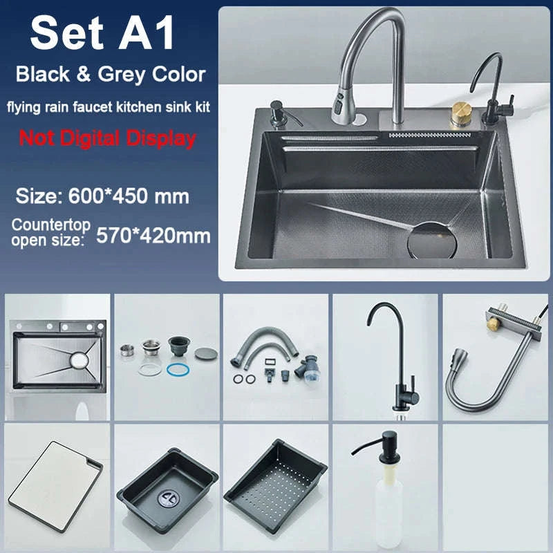 Single Slot Kitchen Sink with Faucet 60x45cm 4-Function-Set Q1 68X45cm / Mexico