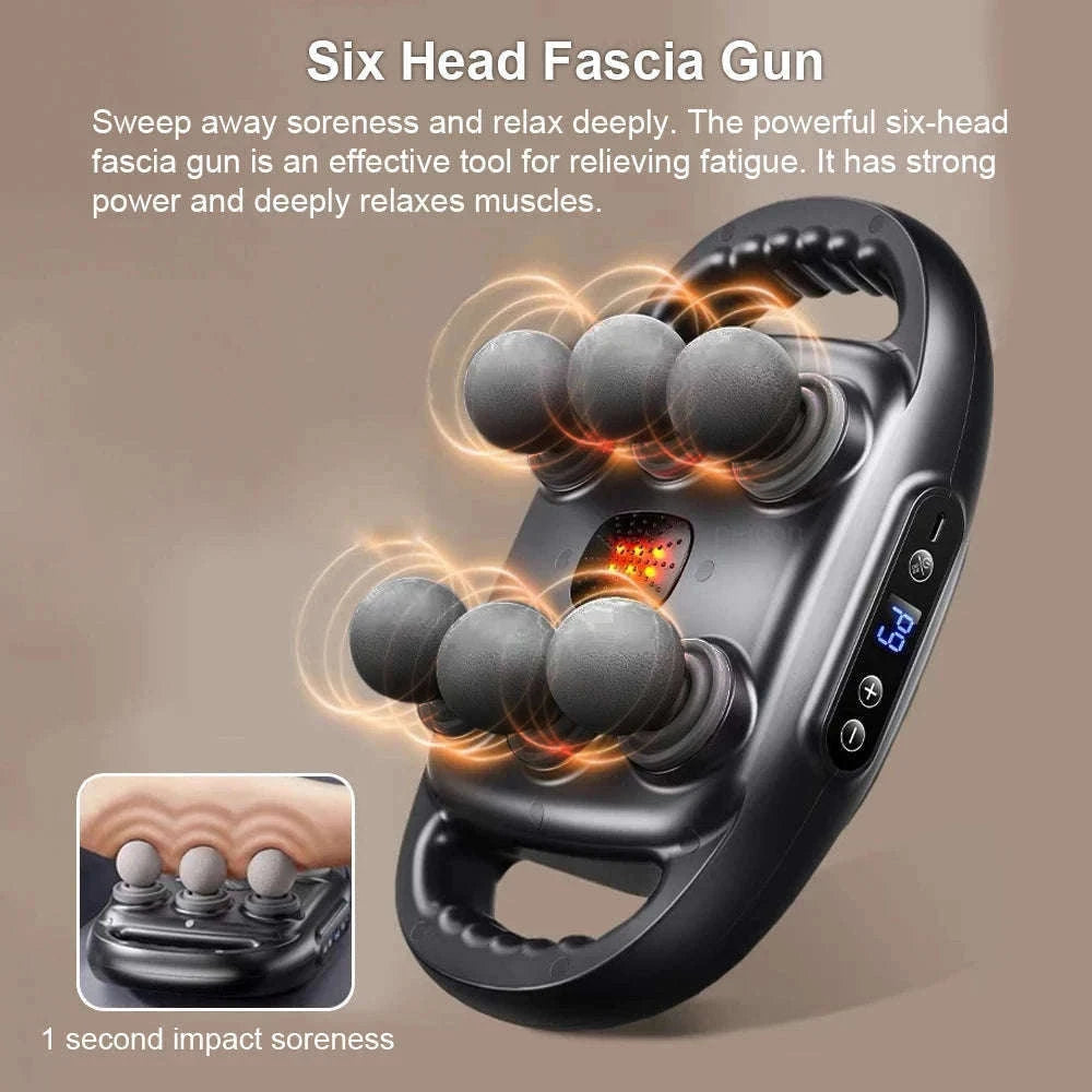 Six-Head Fascia Massage Gun for Deep Muscle Relief-Black