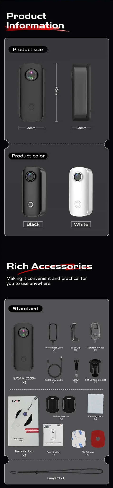 SJCAM C100 Plus 4K Action Camera-C100 Plus Black / Standard