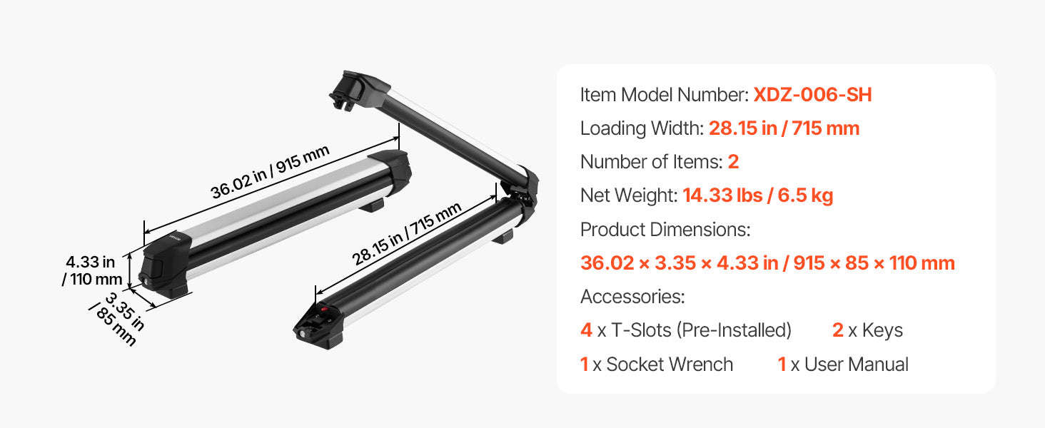 Ski and Snowboard Roof Rack for 6 Pairs of Skis or 4 Snowboards-Slide Rail 6 / United States