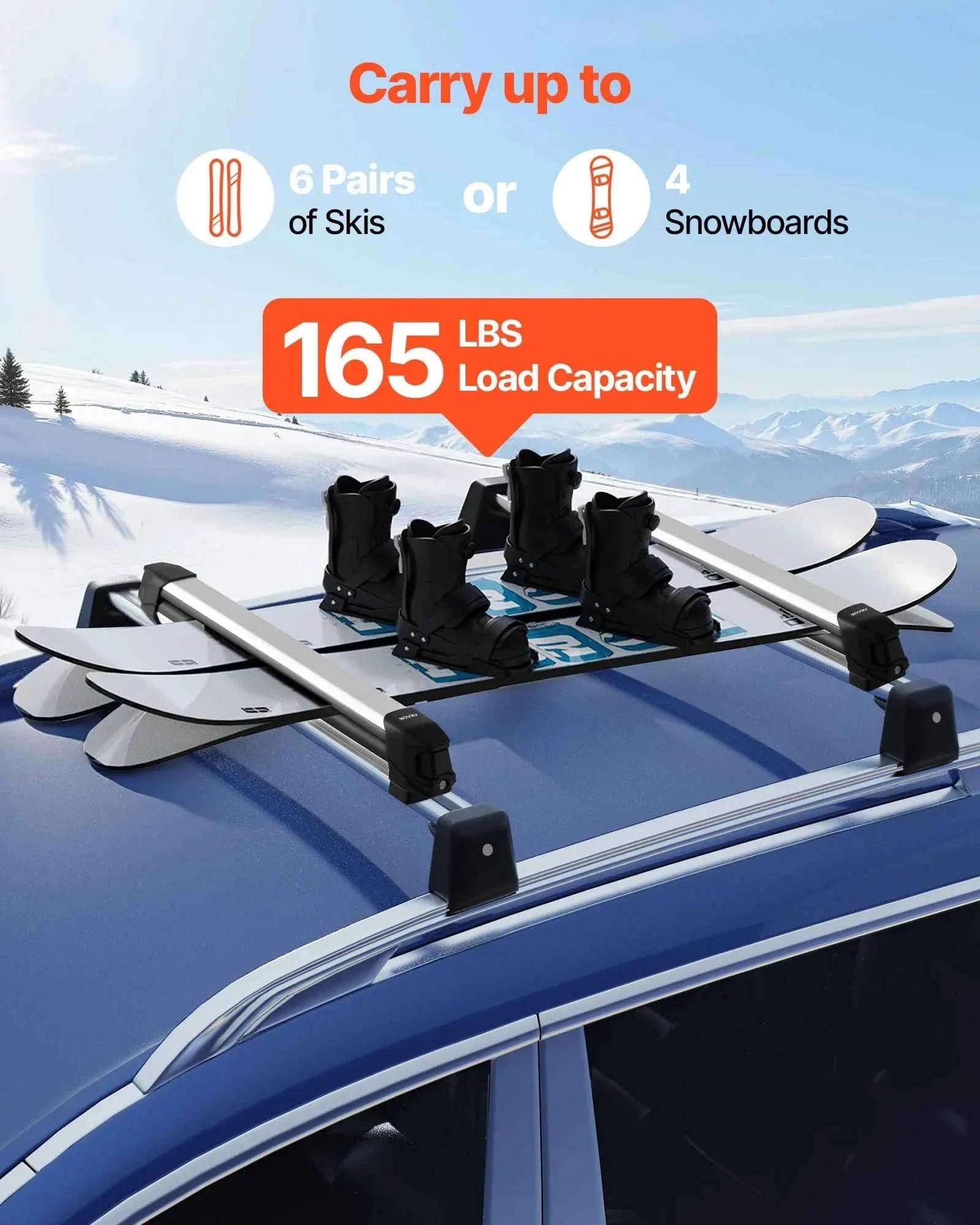Ski and Snowboard Roof Rack for 6 Pairs of Skis or 4 Snowboards-Slide Rail 6 / United States