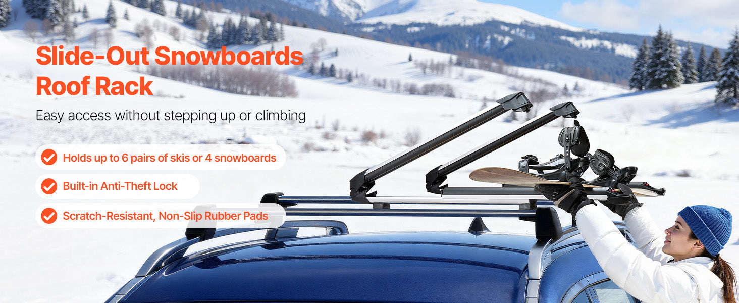 Ski and Snowboard Roof Rack for 6 Pairs of Skis or 4 Snowboards-Slide Rail 6 / United States