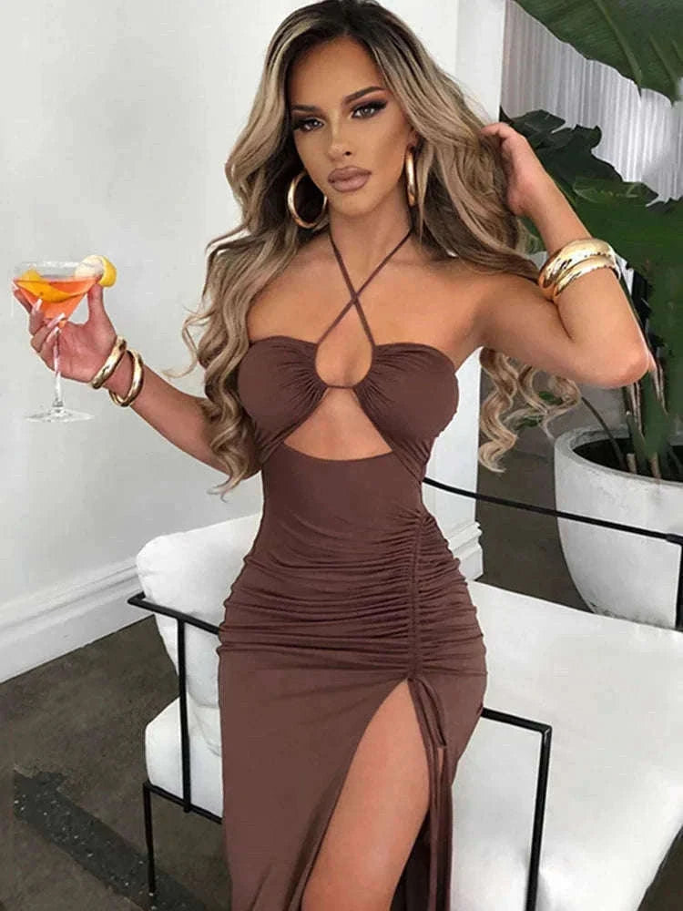 Sleeveless Sexy Bodycon Club Dress for Night Out Confidence-M / Brown