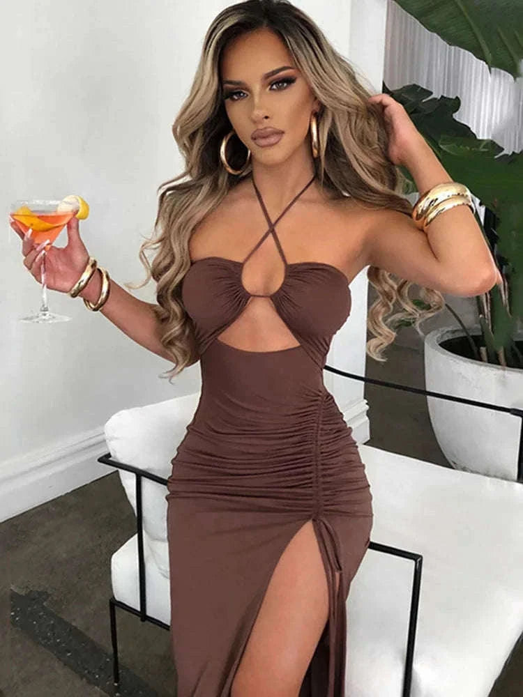 Sleeveless Sexy Bodycon Club Dress for Night Out Confidence-M / Brown